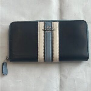 Coach Navy and Light Blue Stripe Wallet